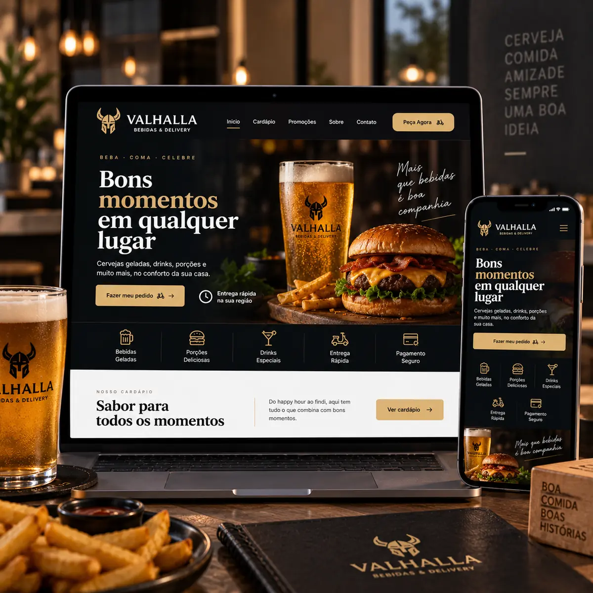 Food ordering website concept on a laptop and phone